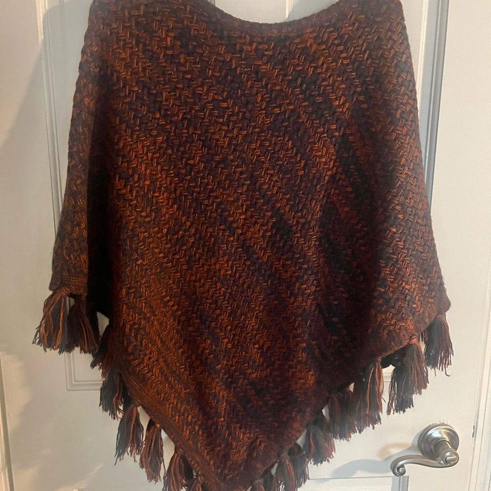 Style & Co. Orange and blue Woven Poncho